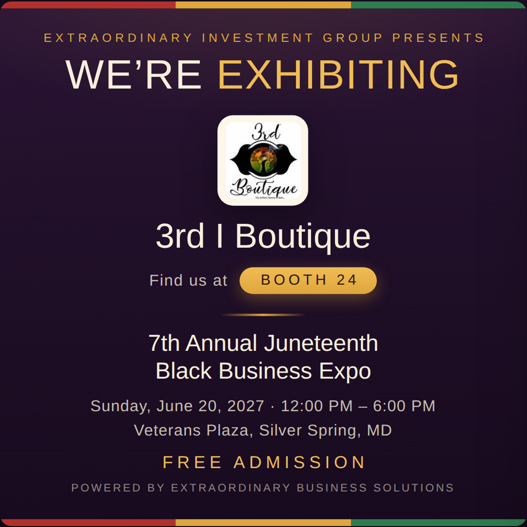 Square social post graphic announcing 3rd I Boutique at Booth 24