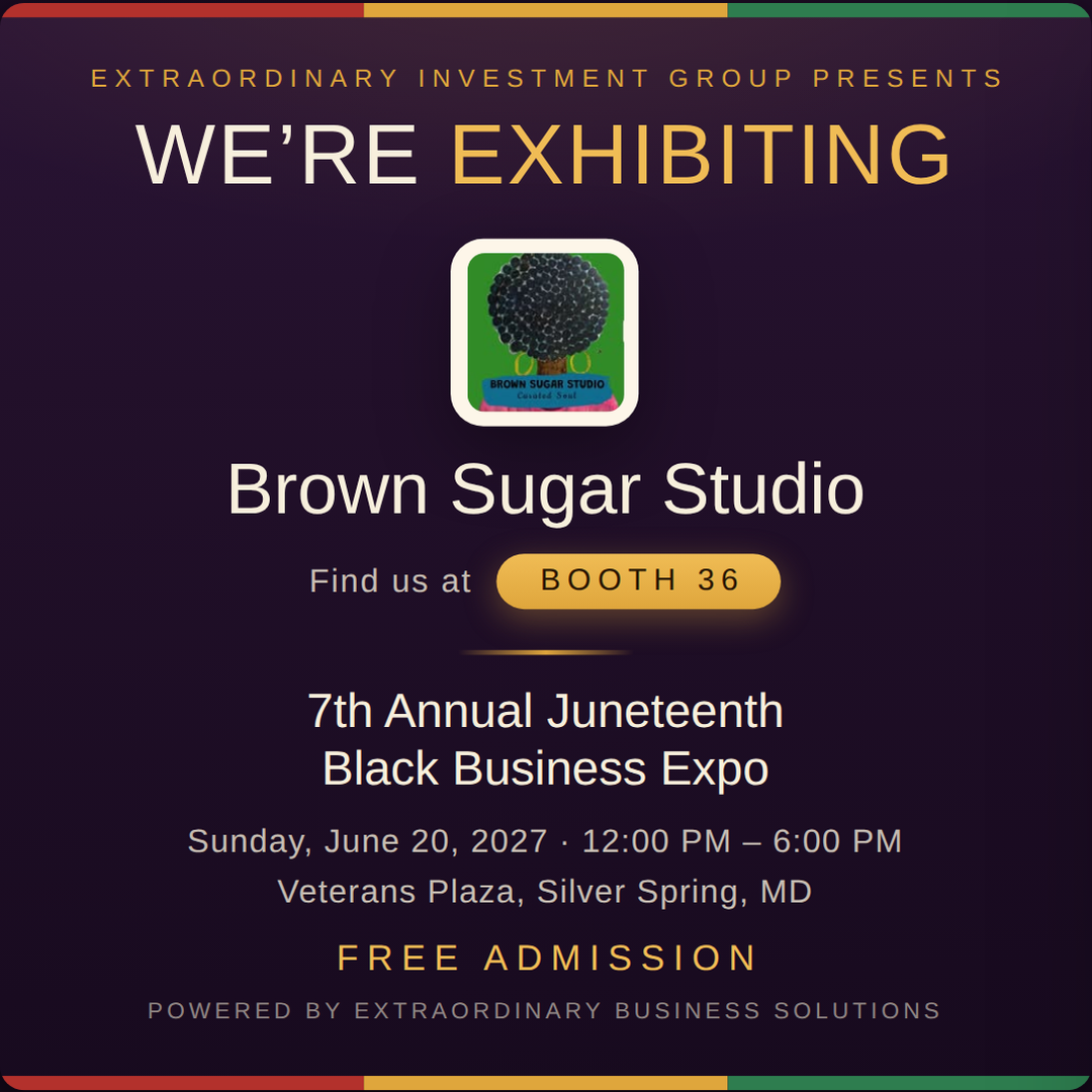 Square social post graphic announcing Brown Sugar Studio at Booth 36