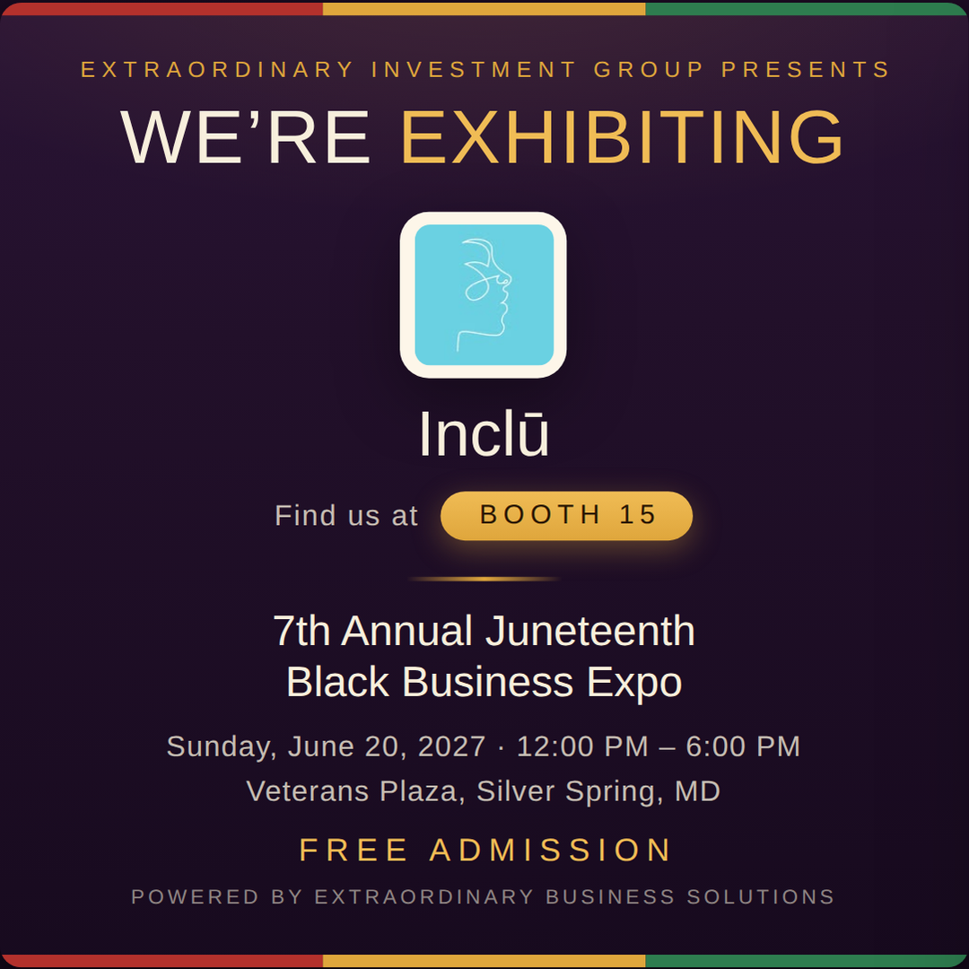 Square social post graphic announcing Inclū at Booth 15
