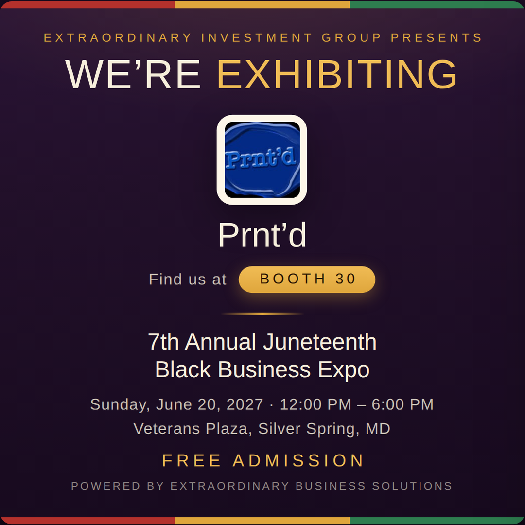 Square social post graphic announcing Prnt&rsquo;d at Booth 30