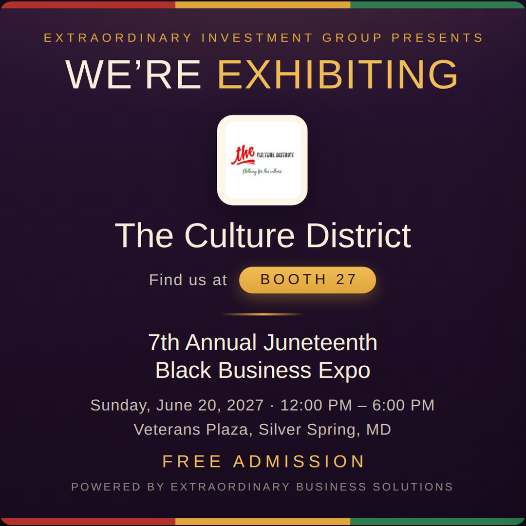 Square social post graphic announcing The Culture District at Booth 27