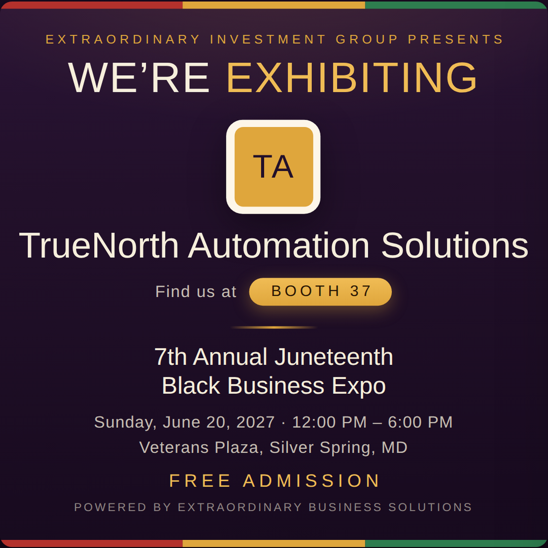 Square social post graphic announcing TrueNorth Automation Solutions at Booth 37