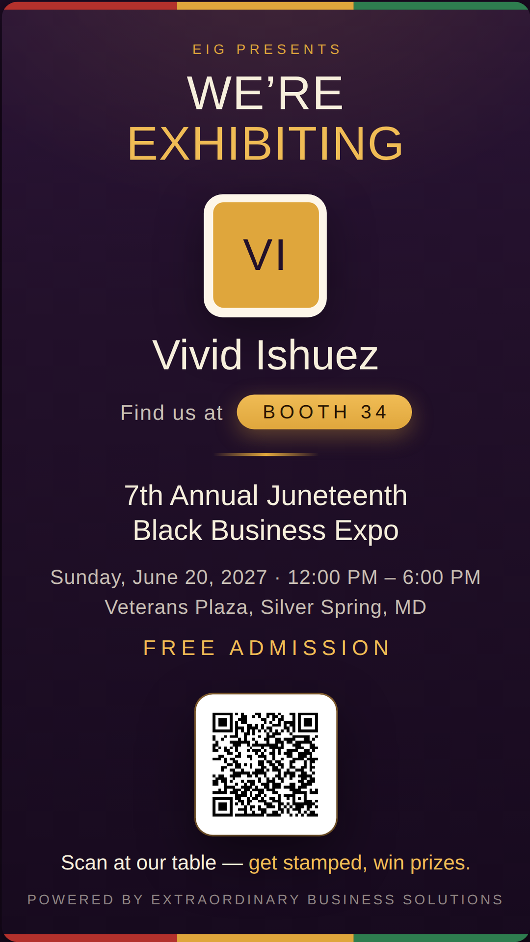 Vertical story graphic announcing Vivid Ishuez at Booth 34